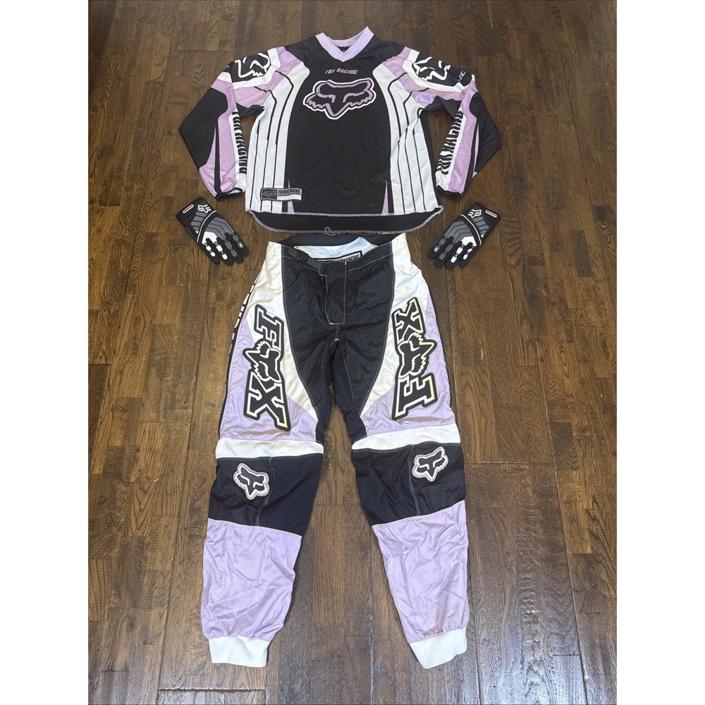 Fox Racing Womens 180 Motocross Gear Set Pants 11/12 Jersey L Gloves M Purple